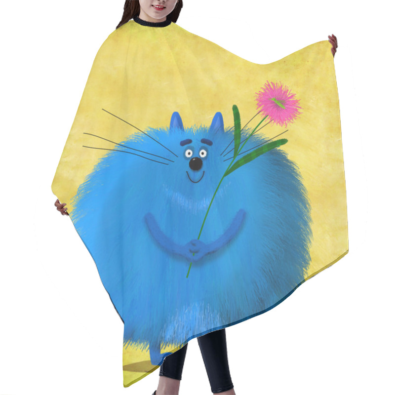 Personality  Big Blue Cat Holding Violet Aster Hair Cutting Cape