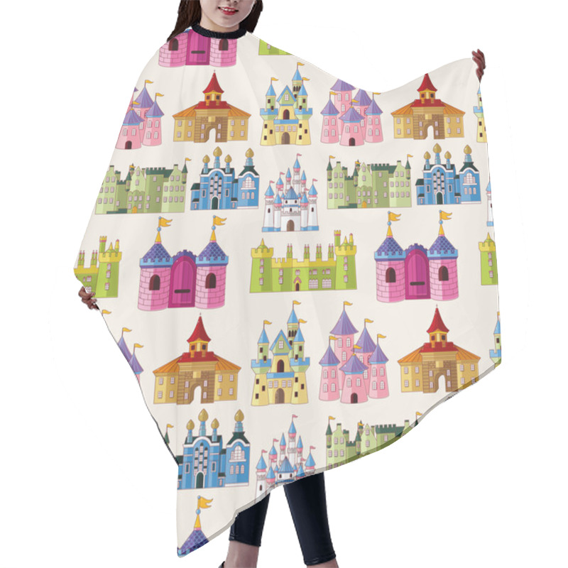 Personality  Cartoon Fairy Tale Castle Seamless Pattern Hair Cutting Cape