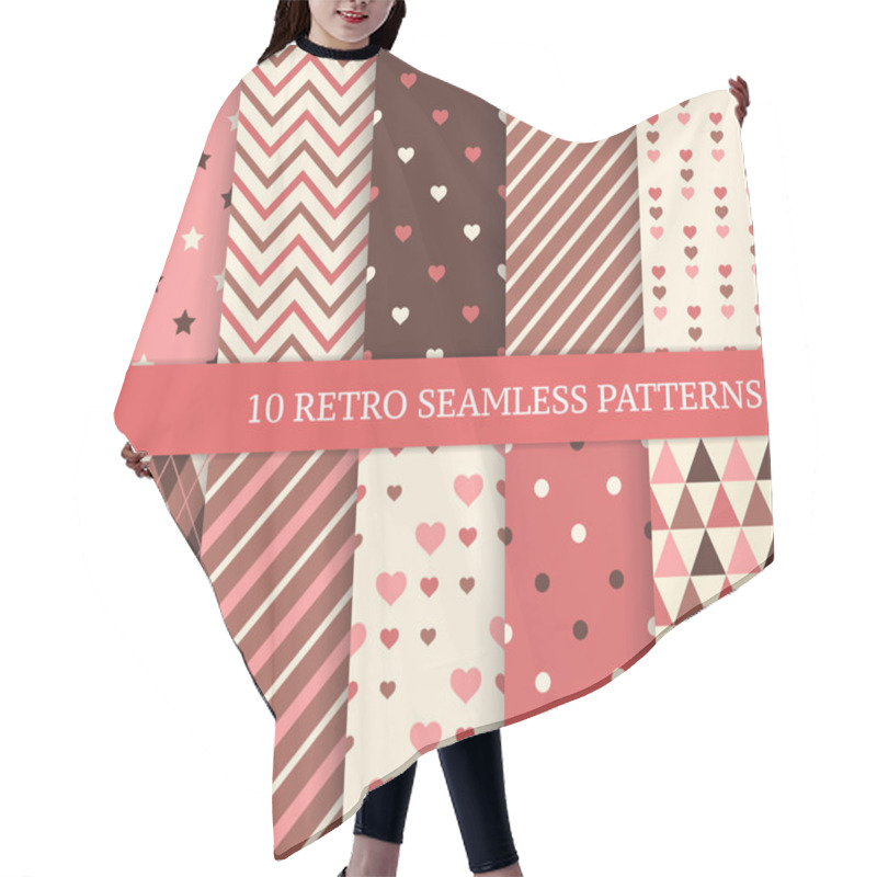 Personality  Ten Different Seamless Patterns With Hearts And Stripes. Hair Cutting Cape