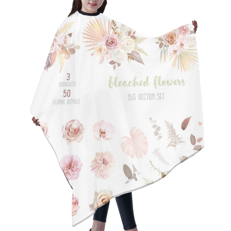 Personality  Trendy Dried Palm Leaves, Blush Pink And Rust Rose, Pale Protea, White Ranunculus Hair Cutting Cape