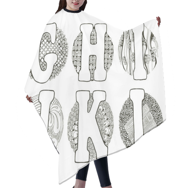 Personality  Doodle Alphabet In Circle Hair Cutting Cape