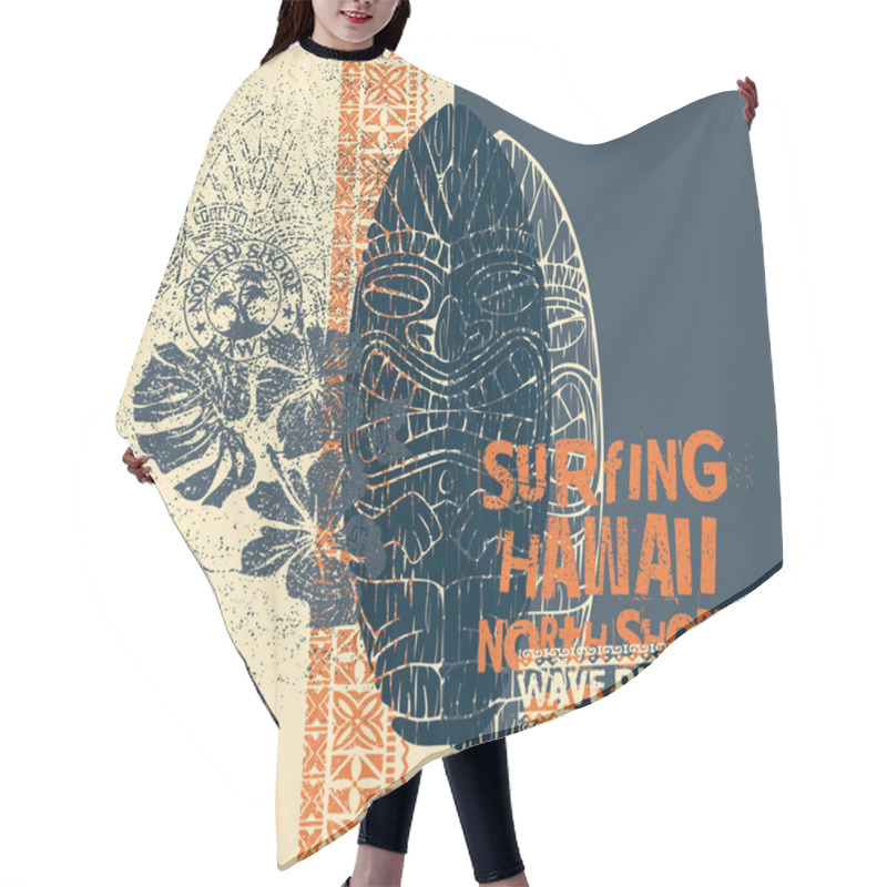 Personality  Tiki Surf North Shore Hawaii Grunge Tribal Vector Print For Boy Summer Beach Wear Shirt Hair Cutting Cape