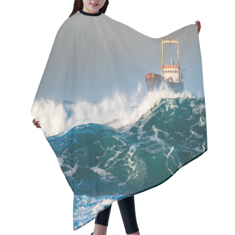 Personality  Abandoned Ship In The Stormy Ocean With Big Wind Waves During Su Hair Cutting Cape