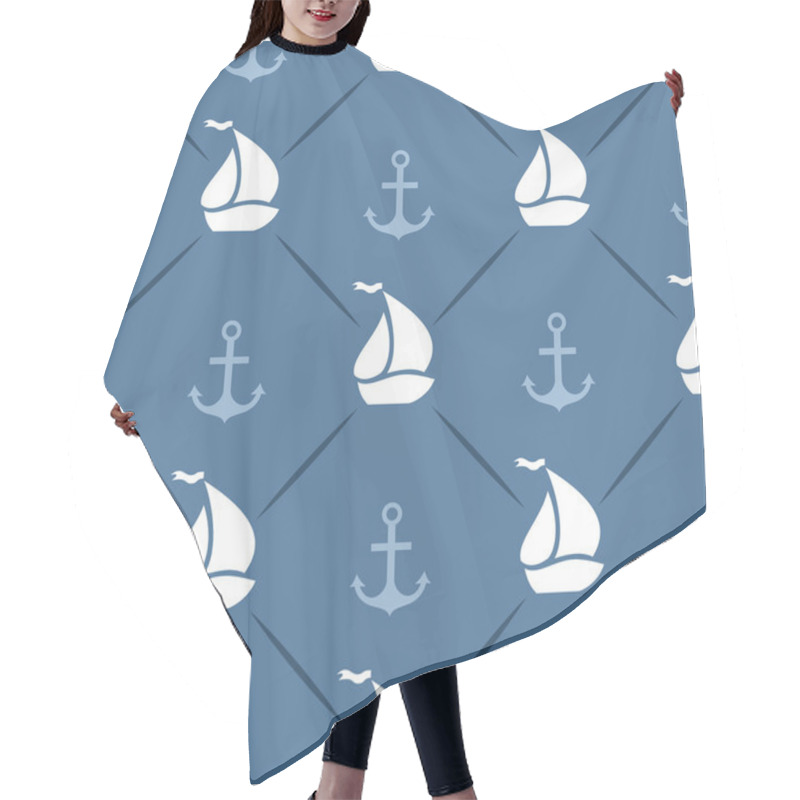 Personality  Seamless Vector Pattern Of Anchor, Sailboat Shape And Line Hair Cutting Cape