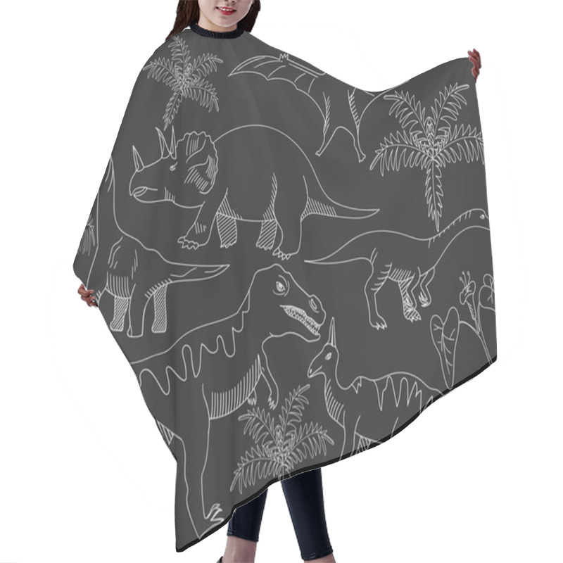 Personality  Dinosaur Chalk Vector Illustration Hair Cutting Cape