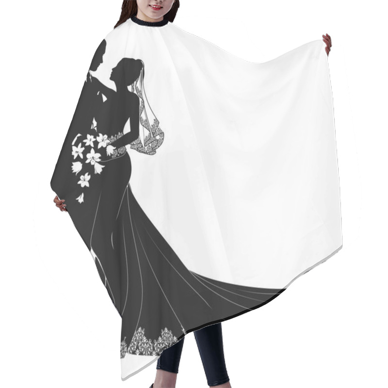 Personality  Bride And Groom Silhouette Hair Cutting Cape