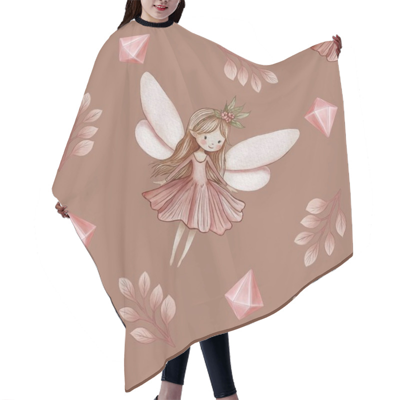 Personality  Seamless Pattern Cute Fairy And Crystal With Leaves Big Design On Mocha Mousse Background Hair Cutting Cape