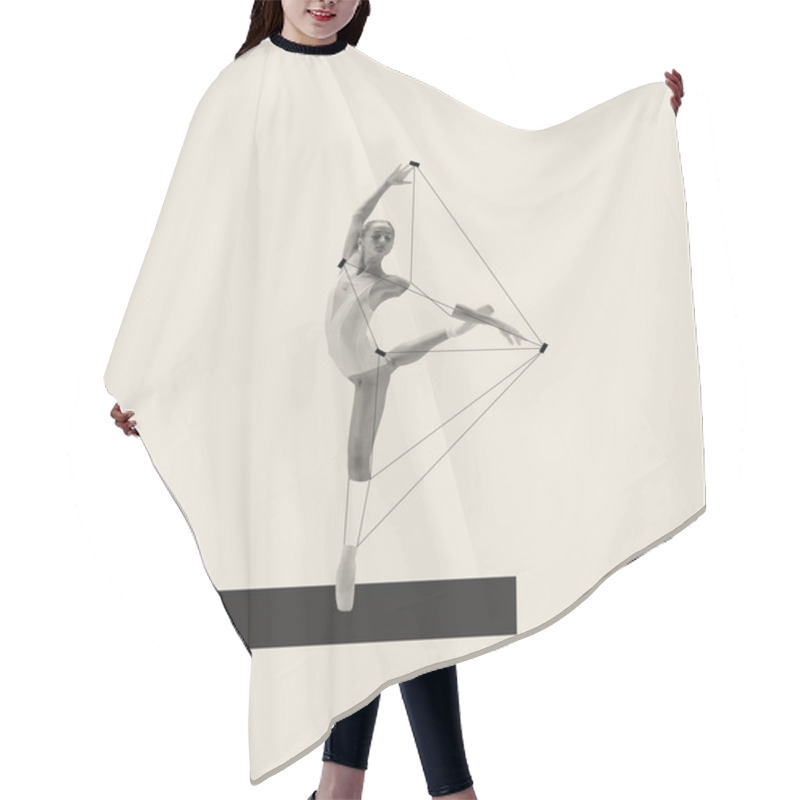 Personality  Contemporary Art Collage With Tender Young Ballerina Performing Isolated Over Grey Background. Design With Geometric Figures. Modern Art. Concept Of Classic Dance Style, Art, Show, Beauty, Inspiration Hair Cutting Cape