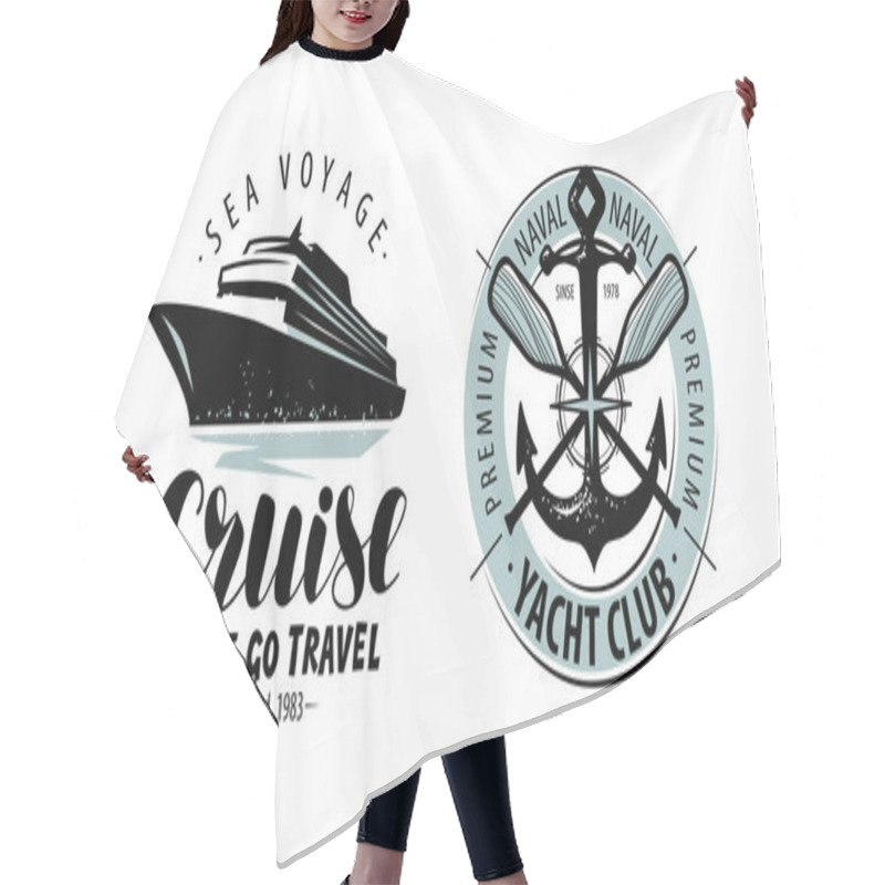 Personality  Cruise, Yacht Club Logo Or Label. Nautical Concept. Lettering Hair Cutting Cape