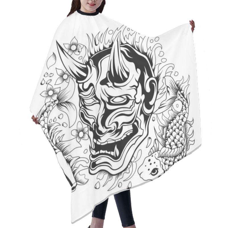 Personality  Oni Mask With Koi Fish Vector Hair Cutting Cape