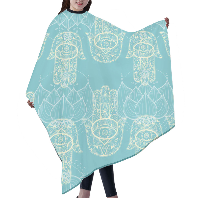 Personality  Hamsa Hand And Lotus Flowers Seamless Pattern. Hair Cutting Cape