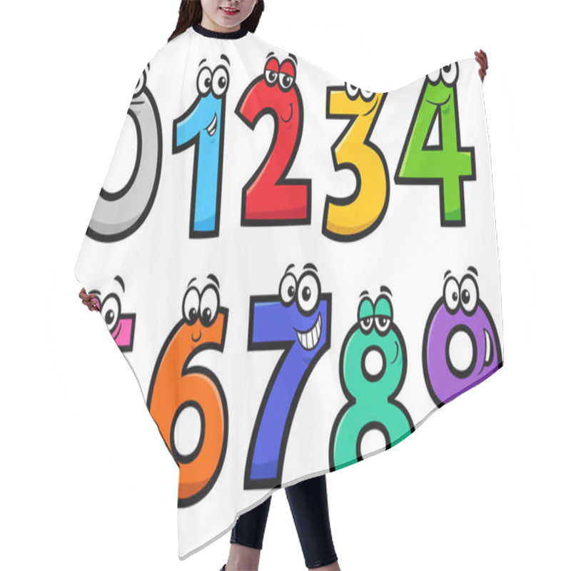 Personality  Educational Cartoon Illustrations Of Basic Numbers Characters Set Hair Cutting Cape