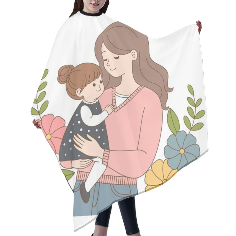 Personality  Cute Kawaii Mother Holding A Child Cartoon Character Vector Illustration, Happy Mother's Day Illustrations  Hair Cutting Cape