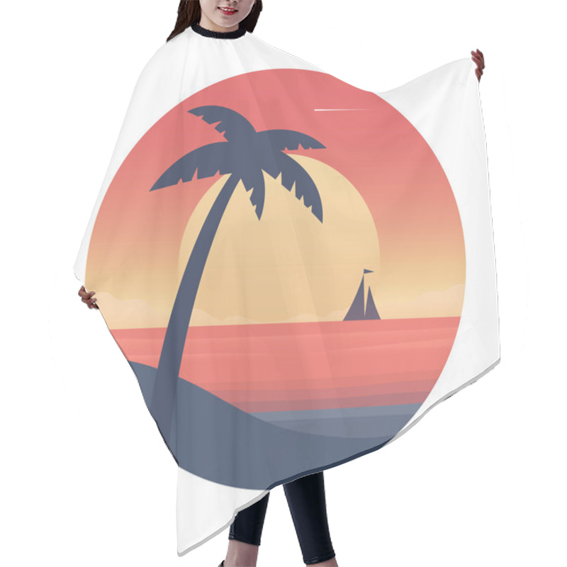 Personality  Ocean Sunset With Palm Tree And Ship. Hair Cutting Cape