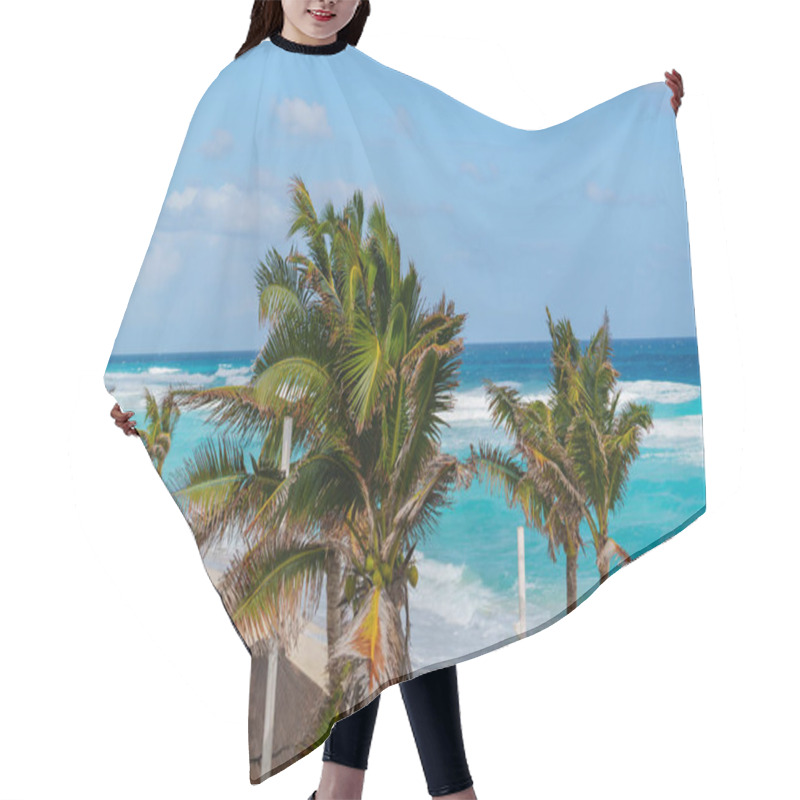 Personality  A Breathtaking And Stunning View Showcasing A Picturesque Tropical Beach With Palm Trees And Vibrant Ocean Waves Hair Cutting Cape