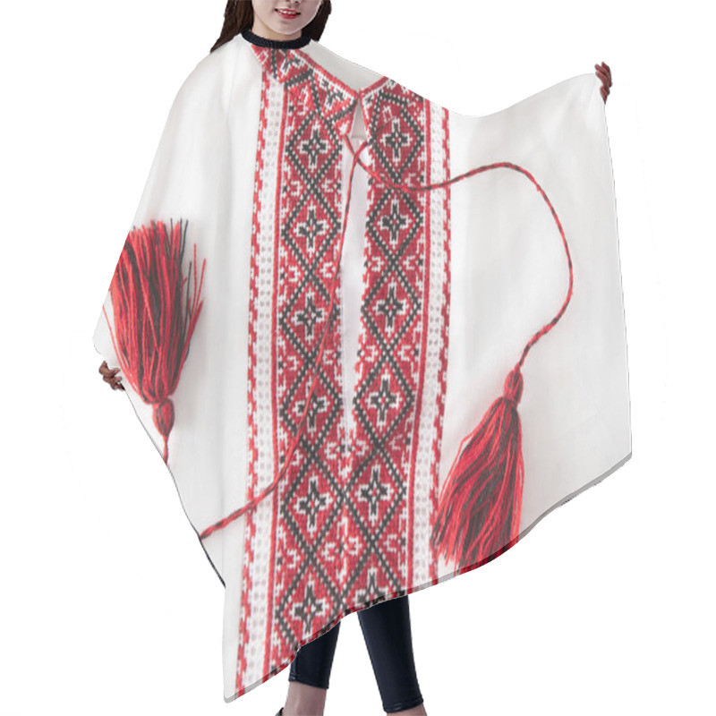 Personality  National Ukrainian Embroidery. Handmade. Cross Stitch In Red, Black And White. Traditional Shirt Of Ukraine. Embroider Background Hair Cutting Cape