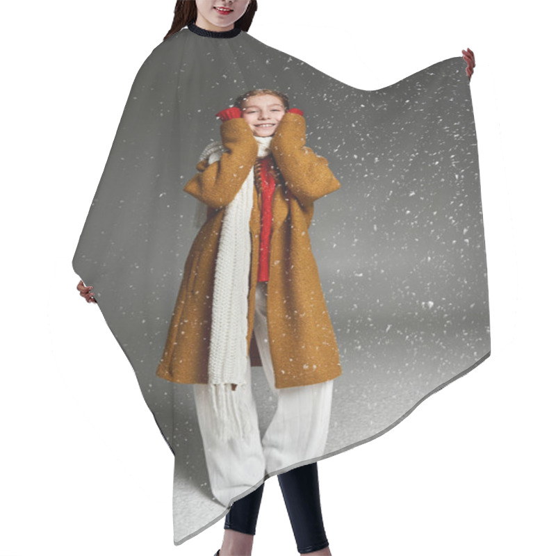 Personality  A Cheerful Girl Wearing Warm Clothes Enjoys The Enchanting Snowfall, Embodying Winter Joy. Hair Cutting Cape