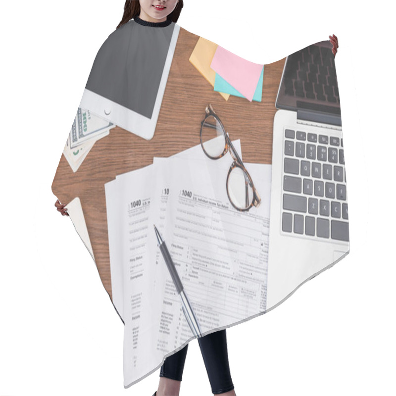 Personality  Top View Of Tax Forms, Digital Devices And Stationery On Desk Hair Cutting Cape