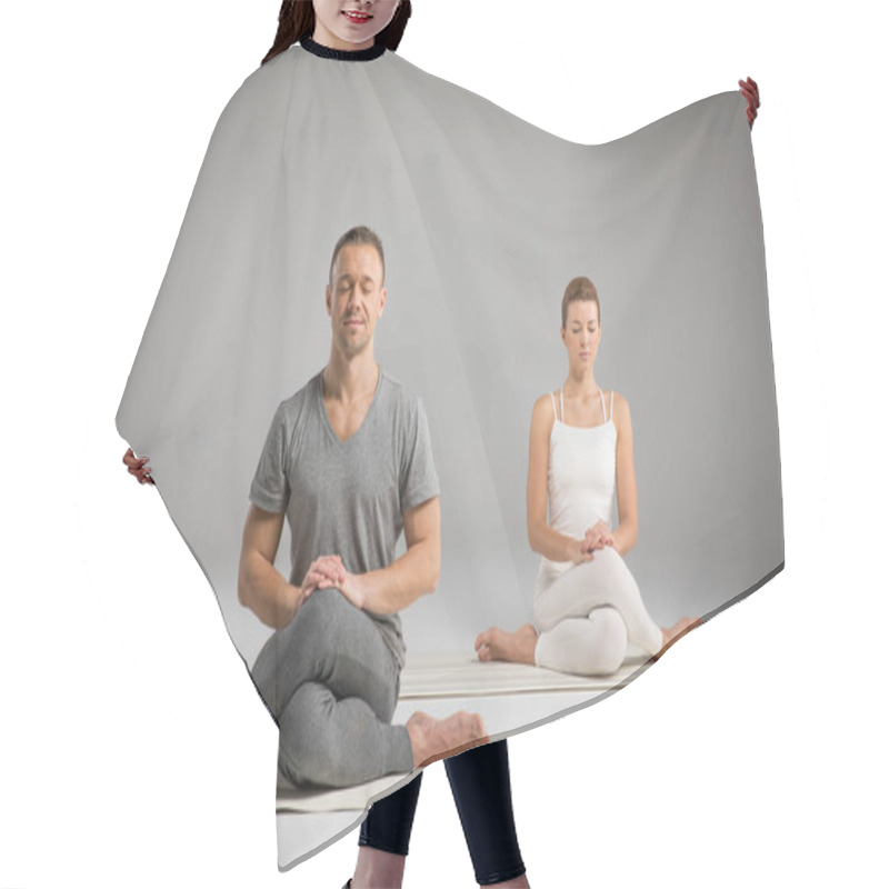 Personality  Man And Woman Practicing Yoga Hair Cutting Cape