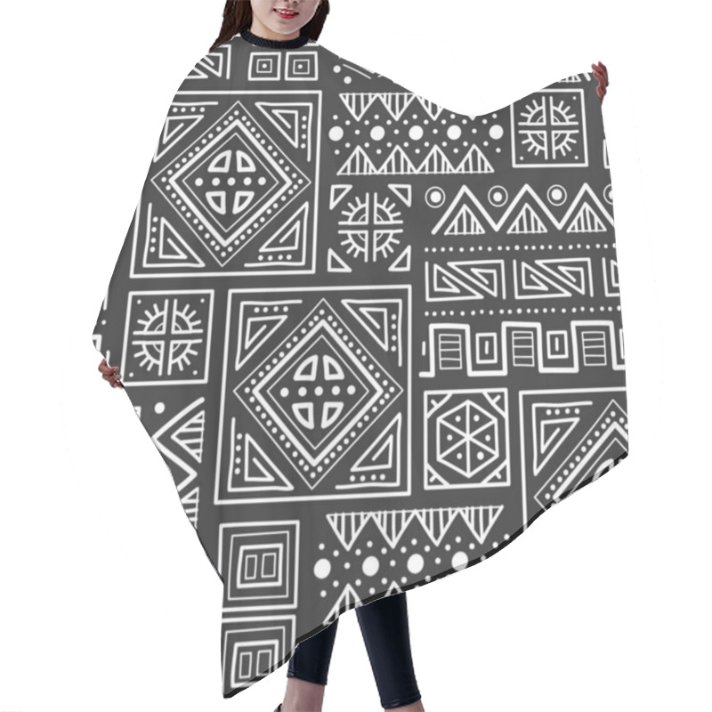 Personality  Mayan Patchwork Seamless Pattern. Tribal Geometric Vector Swatch. Zigzag Background For Cover Design. Retro Chevron Line Vector Print. Navajo Ornamental Texture. Black And White Colors. Hair Cutting Cape