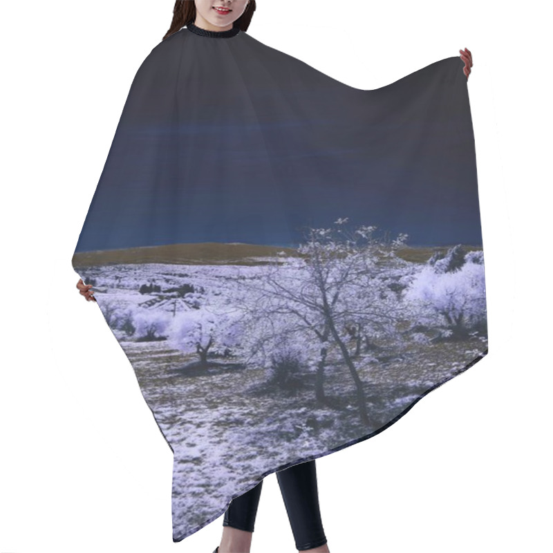 Personality  A Serene Winter Landscape With Snow-covered Trees Under A Dark, Starry Sky. Hair Cutting Cape