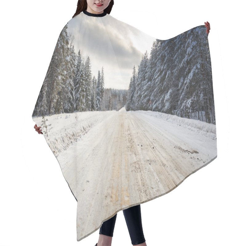 Personality  Winter Road In Snowy Forest Hair Cutting Cape