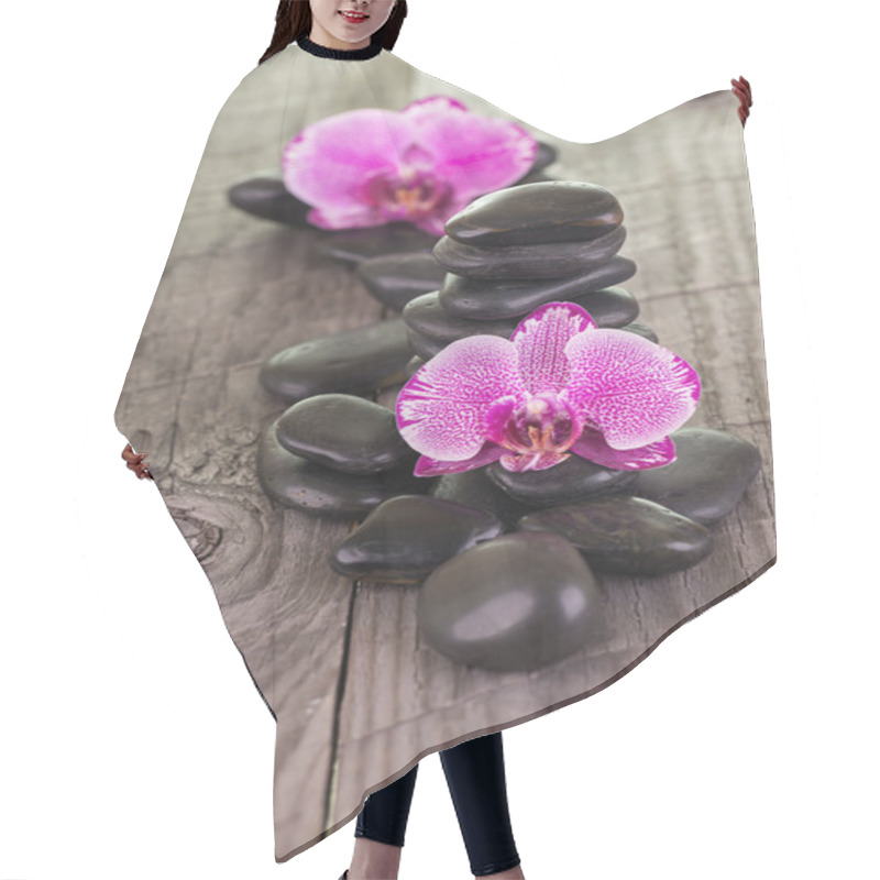 Personality  Fuchsia Moth Orchids And Black Stones On Weathered Deck Hair Cutting Cape