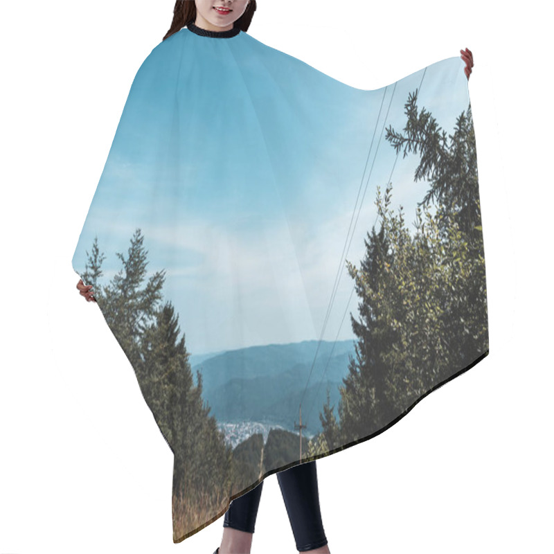 Personality  Green Pines Near Mountains Against Blue Sky With Clouds Hair Cutting Cape