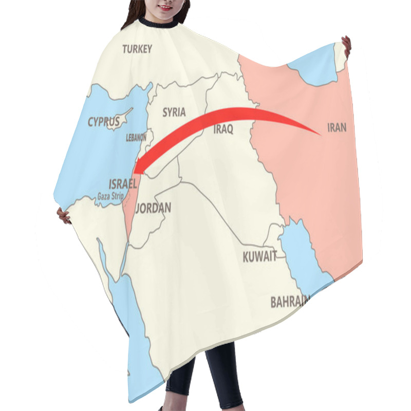 Personality  Iran's Attack On Israel. The Map Shows Israel, Iran, Iraq, Syria, And Lebanon. Military Conflict Between Iran And Israel On The Map. War. Israel's Defense. Hair Cutting Cape