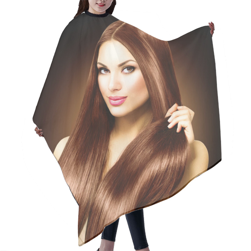 Personality  Woman Touching Her Straight Hair Hair Cutting Cape