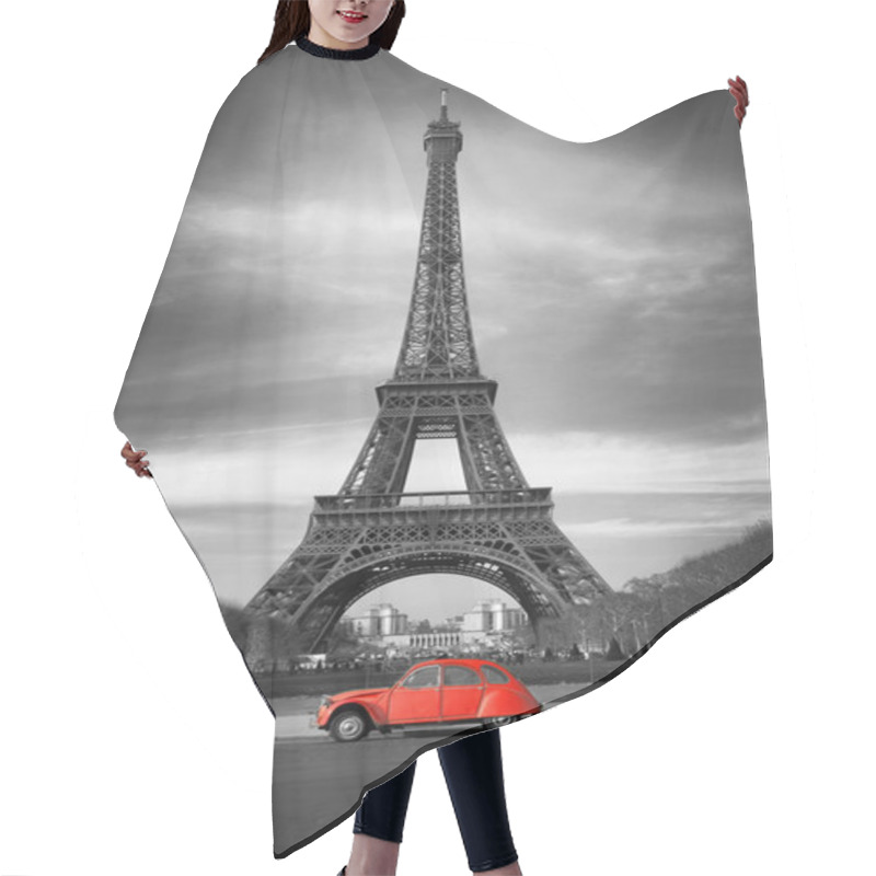 Personality  Eiffel Tower And Old Red Car -Paris Hair Cutting Cape