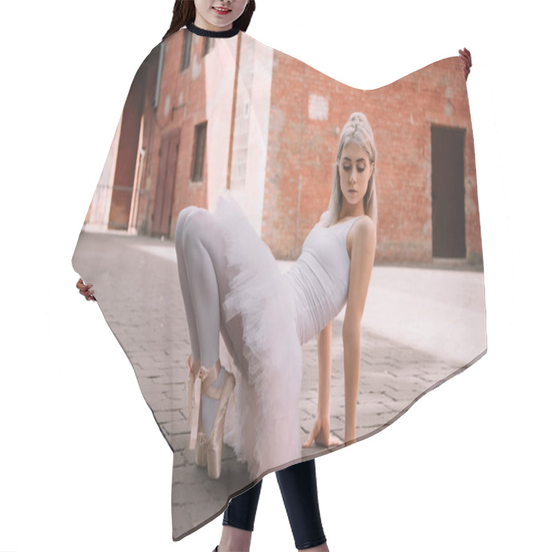 Personality  Beautiful Elegant Ballerina Looking Down While Dancing On Street  Hair Cutting Cape