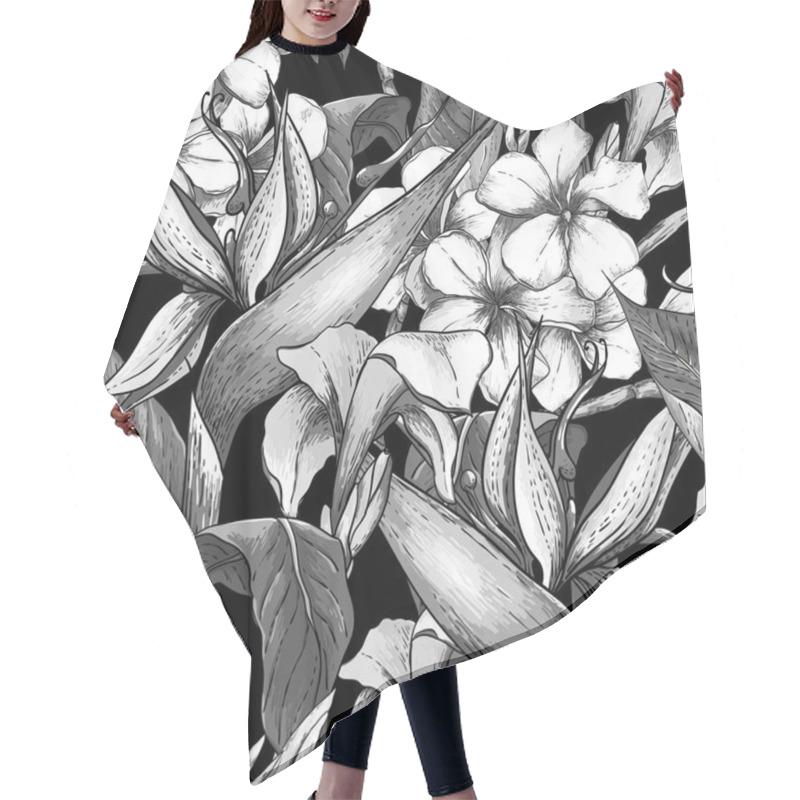 Personality  Monochrome Seamless Pattern With Exotic Flowers Hair Cutting Cape