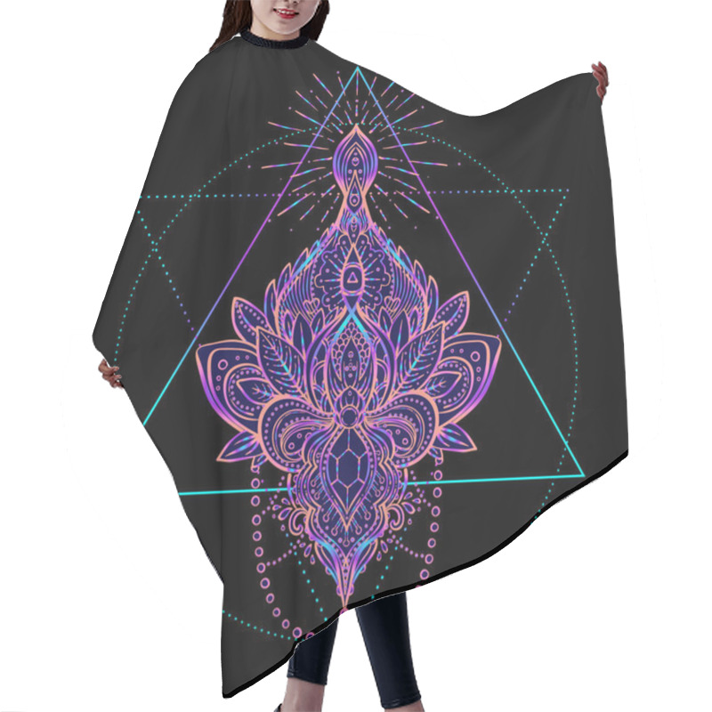 Personality  Sacred Geometry And Boo Symbol Set. Ayurveda Sign Of Harmony And Balance. Tattoo Design, Yoga Logo, T-shirt Textile. Colorful Gradient Over Black. Astrology, Esoteric, Religion. Hair Cutting Cape