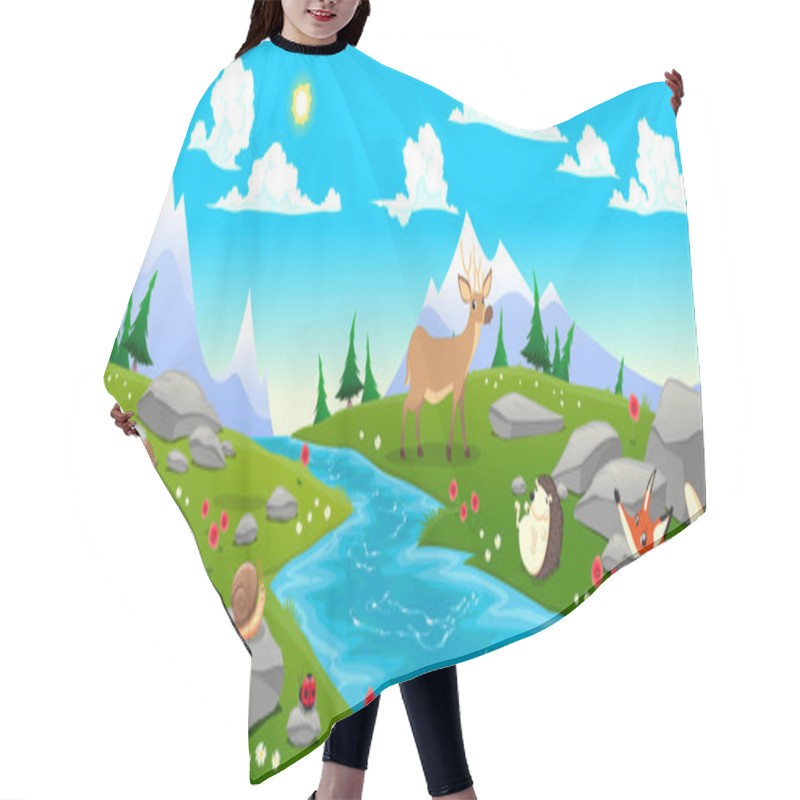 Personality  Mountain Landscape With River And Animals Hair Cutting Cape