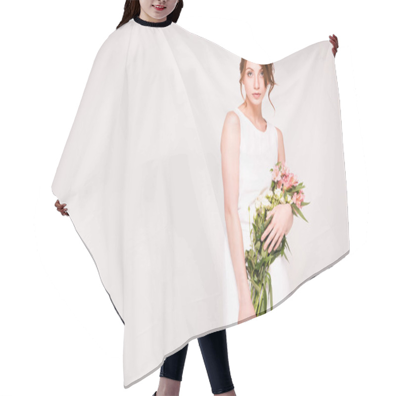 Personality  Girl In White Dress With Flowers Hair Cutting Cape