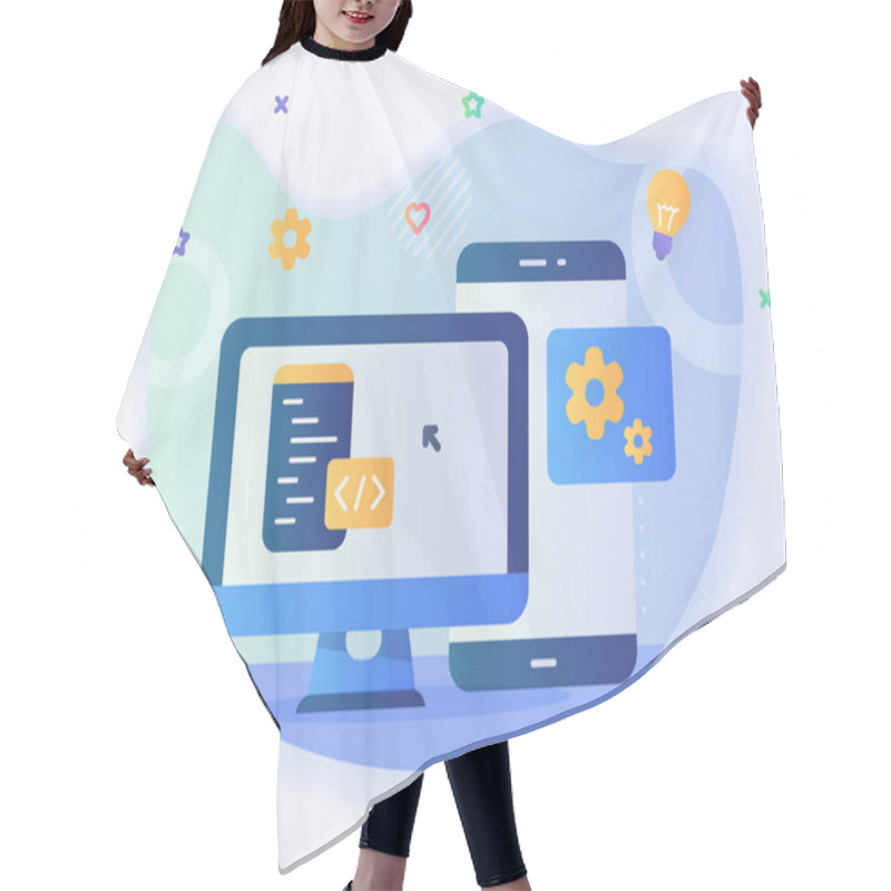 Personality  Technology Engineer App Website Program Development Software Concept With Code And Computer With Modern Icon Style - Vector Hair Cutting Cape