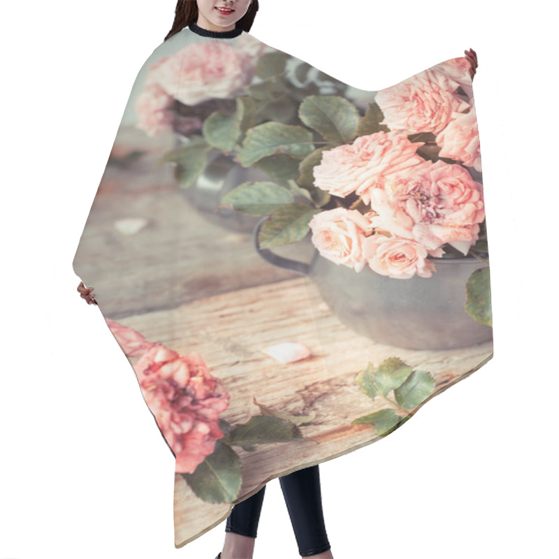 Personality  Pink Roses On Wooden Table Hair Cutting Cape