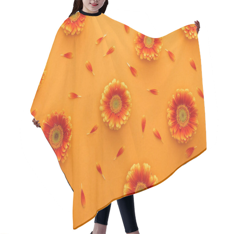 Personality  Top View Of Gerbera Flowers With Petals On Orange Background Hair Cutting Cape