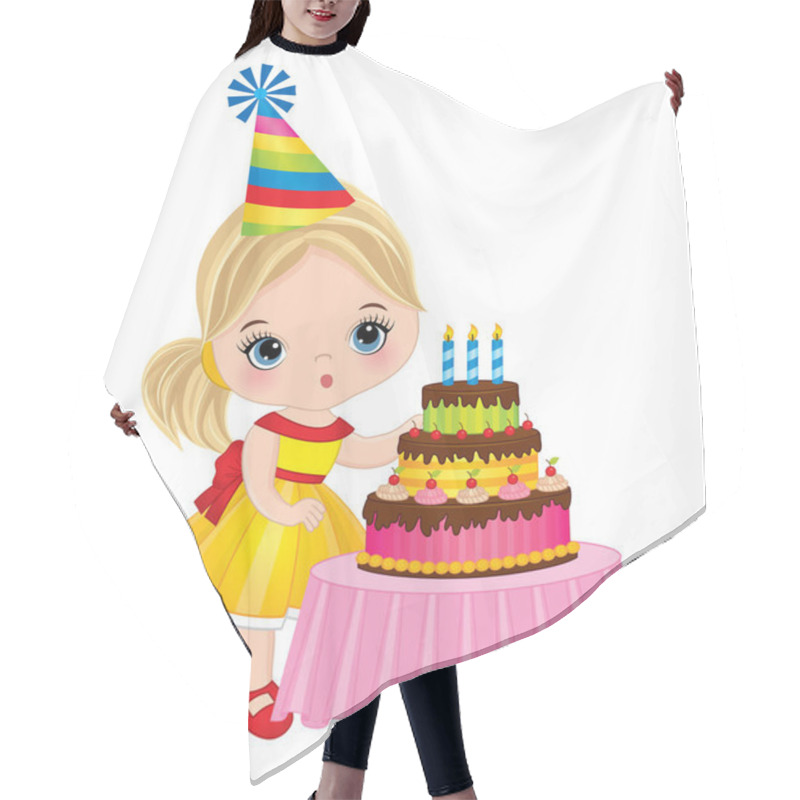 Personality  Vector Cute Little Girl Blowing Out Candles On Birthday Cake Hair Cutting Cape