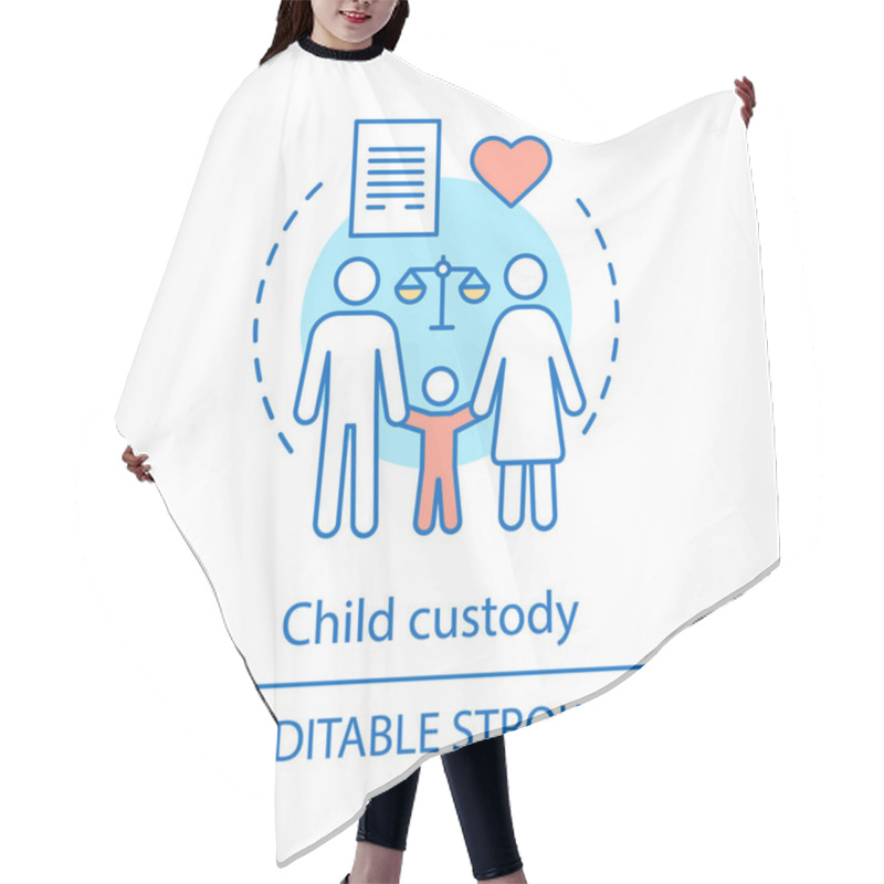 Personality  Child Custody Concept Icon. Co-parenting Idea Thin Line Illustration. Adoption. Separation Agreement, Contract. Family Law. Parents Divorce. Childcare. Vector Isolated Outline Drawing. Editable Stroke Hair Cutting Cape