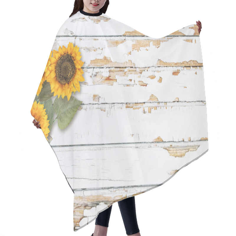 Personality  Wood Texture Floral Sunflower Farmhouse Decoration. Bright Wooden Background Hair Cutting Cape