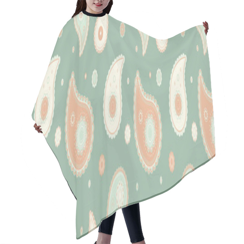 Personality  Elegant Paisley Pattern In Soft Pastel Peach And Mint Green On A Sage Background.  Perfect For Textile Design, Wallpaper, Or Any Project Needing A Sophisticated, Vintage Feel. Hair Cutting Cape