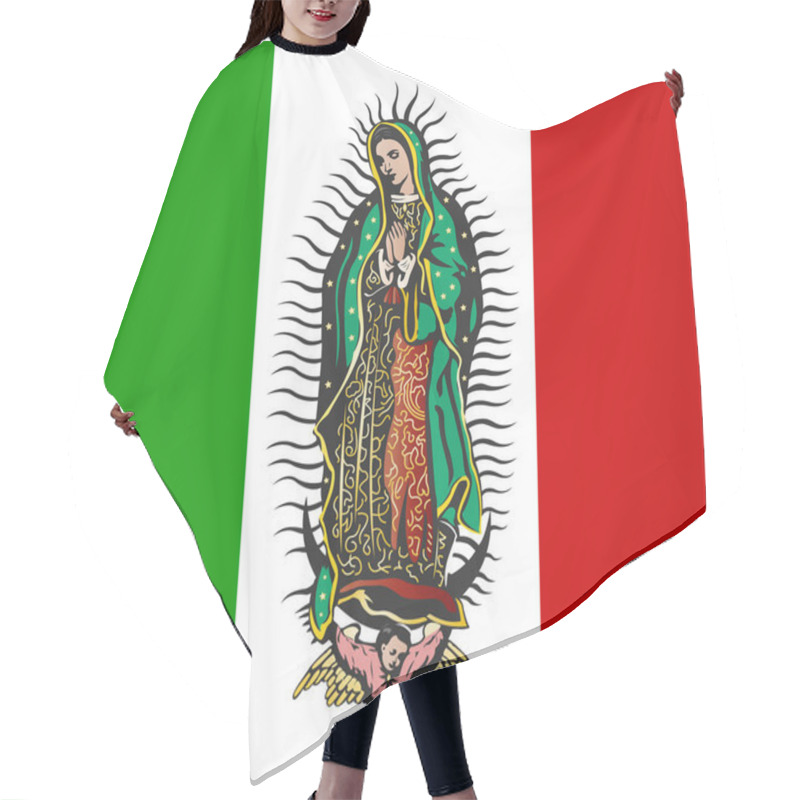 Personality  Virgin Of Guadalupe And Mexican Flag Vector Illustration. Hair Cutting Cape