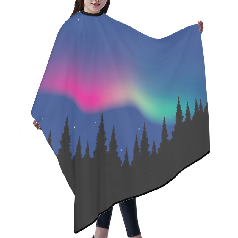 Personality  Vector Aurora Polaris Over Forest Hair Cutting Cape