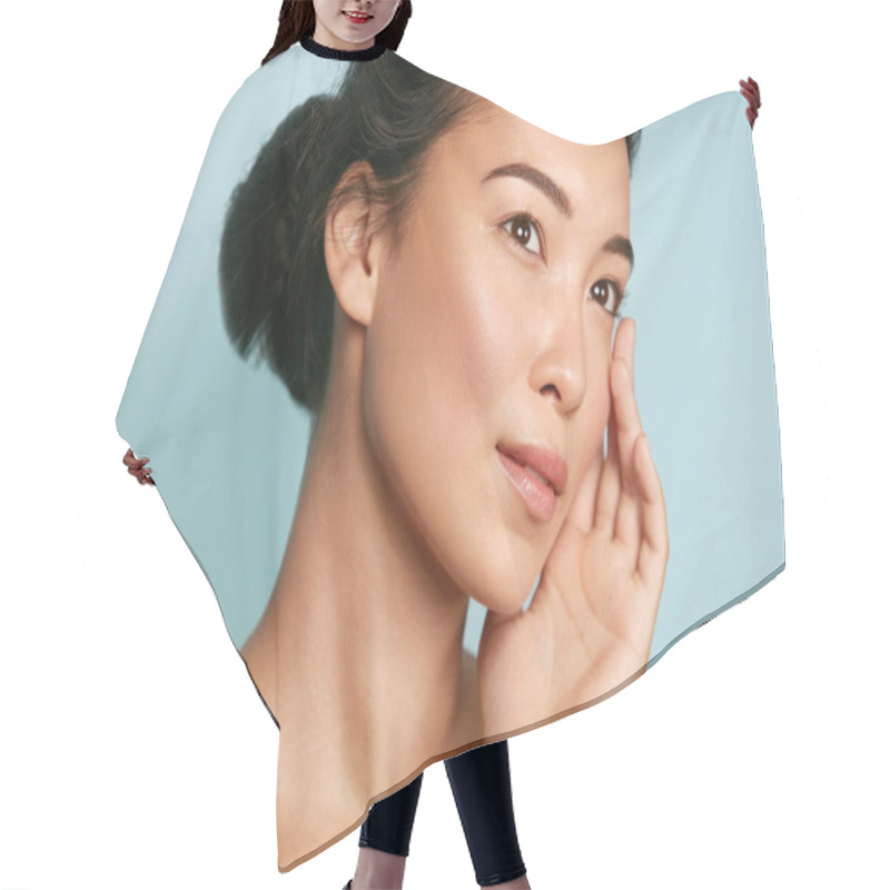 Personality  Skin Care. Woman With Beauty Face And Healthy Skin Portrait Hair Cutting Cape