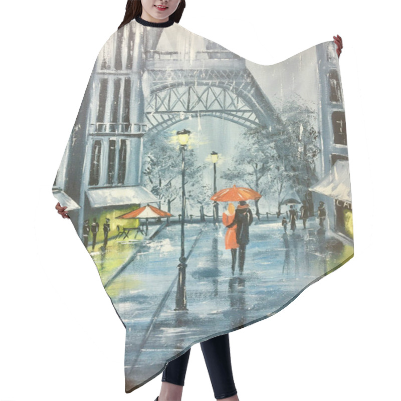 Personality  Bad Weather In City Drawing. Oil Painting Rain In Paris. Hair Cutting Cape