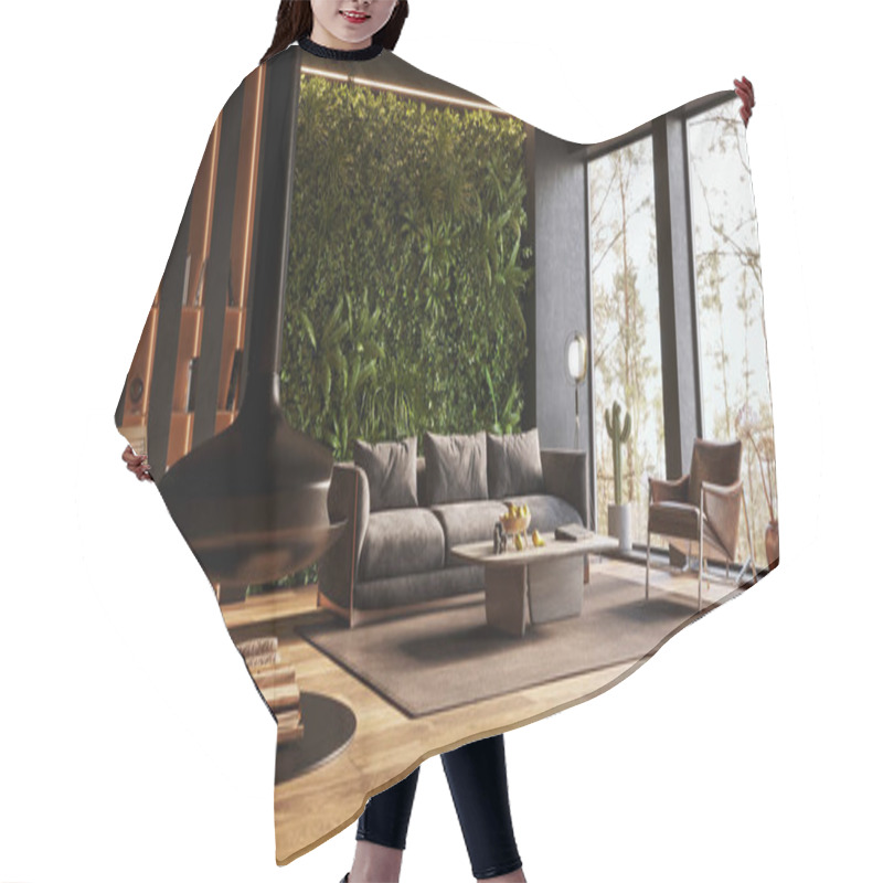 Personality  Vertical Green Wall In Modern Living Room Interior, 3d Render  Hair Cutting Cape