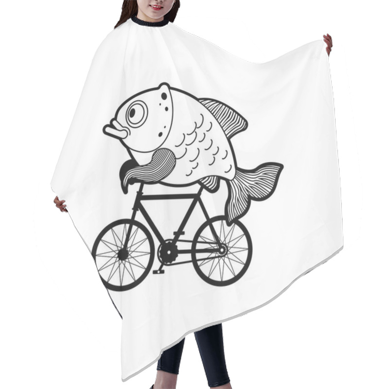 Personality  Fish On Bike. Carp On Bicycle Cartoon. Vector Illustration Hair Cutting Cape