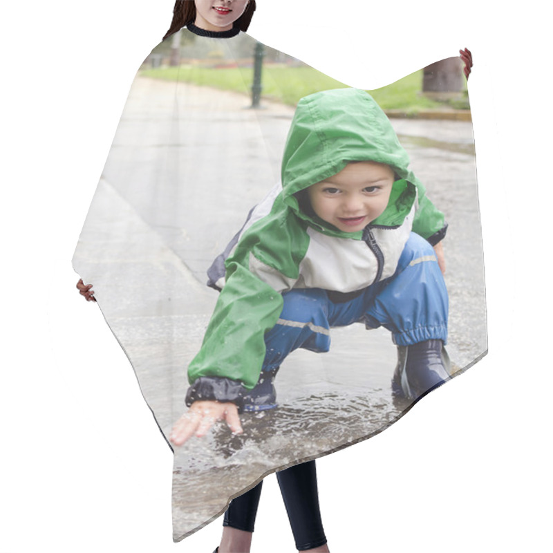 Personality  Child Playing In Puddle Hair Cutting Cape